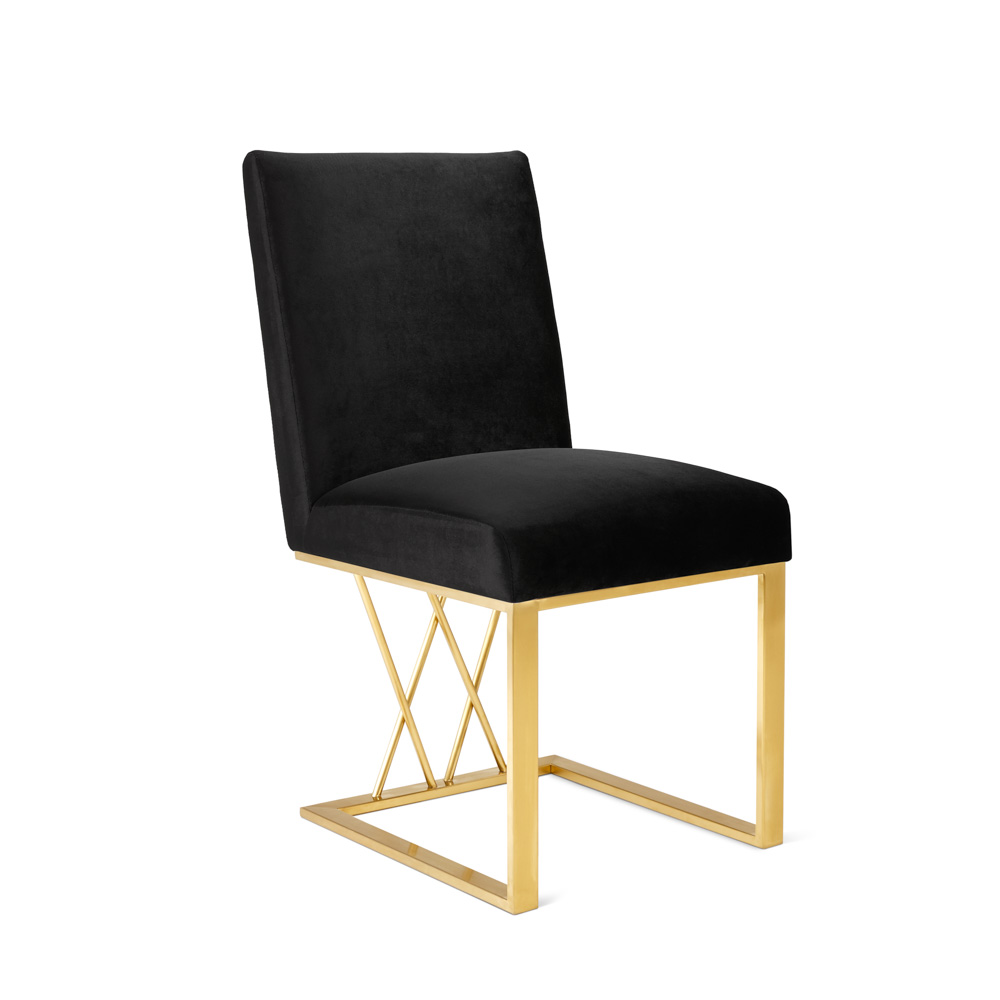Martini Dining Chair: Black Velvet Brushed Gold Frame